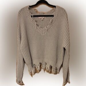 Love Tree Distressed Greyish Purple V-Neck Sweater